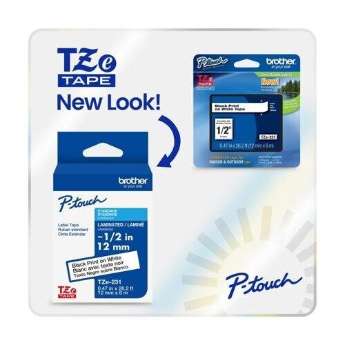 TZe231G P-touch Black Print on White Lam