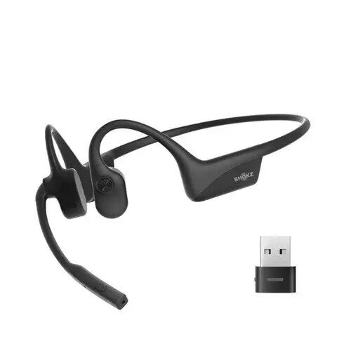 Shokz OpenComm2 UC Bluetooth Wireless Bone Sound PC Headset with Noise Cancelling Boom Mic and Bluetooth USB-A Dongle - Black