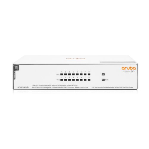HPE Instant On 1430 8 Ports Ethernet Switch - Gigabit Ethernet - 10/100/1000Base-T - 2 Layer Supported - 64 W PoE Budget -