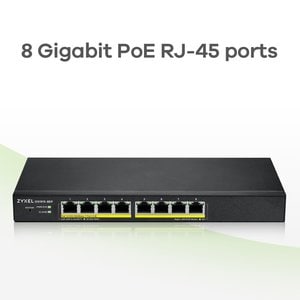 Zyxel GS1915-8EP, 8-puertos GbE PoE modo híbrido Smart mode, standalone o NebulaFlex Cloud, 60 Watt 802.3at, escritorio, s