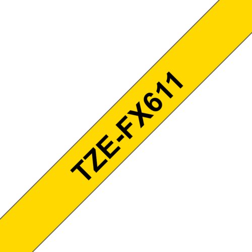 Brother TZe-FX611 Multipurpose Label - 6 mm Width x 8 m Length - Rectangle - Thermal Transfer - Yellow - Laminated - Chemi