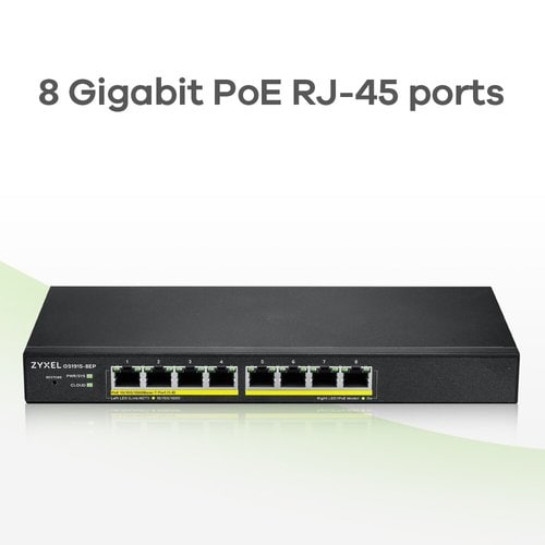 Zyxel GS1915-8EP, 8-puertos GbE PoE modo híbrido Smart mode, standalone o NebulaFlex Cloud, 60 Watt 802.3at, escritorio, s