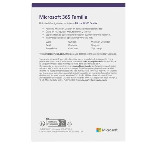 Microsoft 365 Family - Subscription Licence - Up to 6 Users, Up to 5 Devices - 1 Year - Available via Electronic - Mac, PC