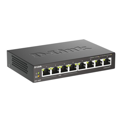 D-Link DGS-1008P 8 Ports Ethernet Switch - Gigabit Ethernet, Fast Ethernet - 10/100/1000Base-T - 2 Layer Supported - PoE P