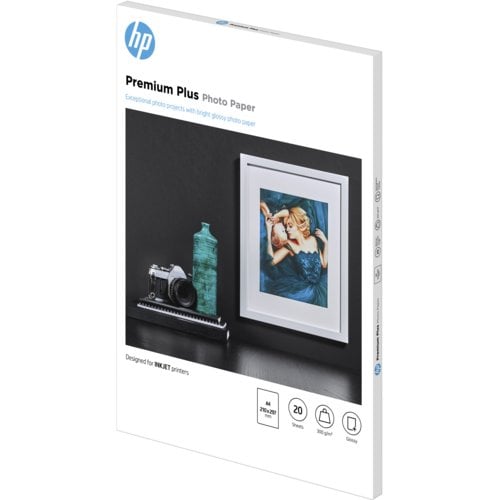 HP Premium Plus Inkjet Photo Paper - Recycled - A4 - 210 mm x 297 mm - 300 g/m² Grammage - Glossy - 20 / Pack - Water Resi