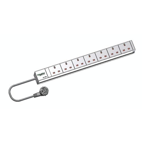 Schneider Electric Actassi Power Strip - 7 x 2P+E - 3 m Cord - 13 A Current - 230 V AC Voltage - Vertical Rackmount - Alum