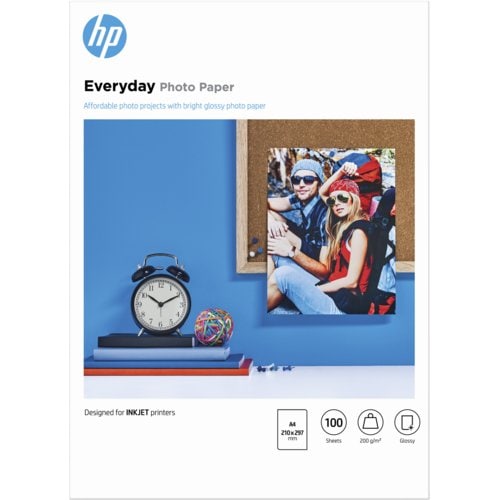 HP Everyday Inkjet Photo Paper - A4 - 210 mm x 297 mm - 200 g/m² Grammage - Glossy, Textured - 100 Sheet