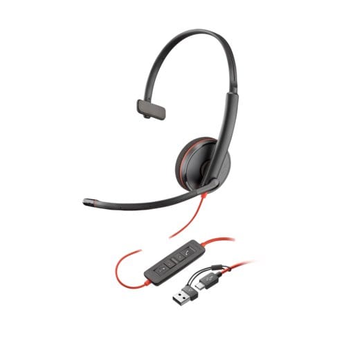 Poly Blackwire 3210 Wired On-ear Mono Headset - Black - Monaural - Ear-cup - 32 Ohm - 158.5 cm Cable - Omni-directional Mi