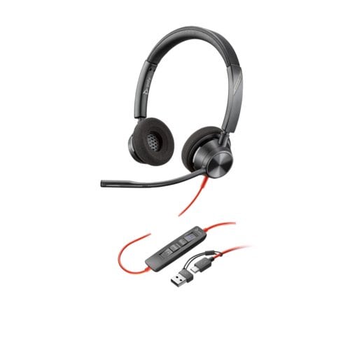 Poly Blackwire 3320 Wired On-ear, Over-the-head Stereo Headset - Black - Microsoft Teams Certification - Binaural - Supra-