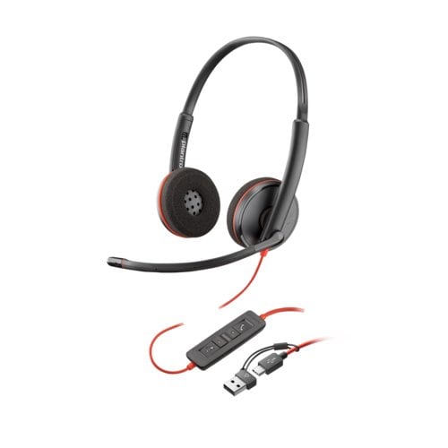 Poly Blackwire 3220 Wired On-ear, Over-the-head Stereo Headset - Black - Binaural - Supra-aural - 32 Ohm - 20 Hz to 20 kHz