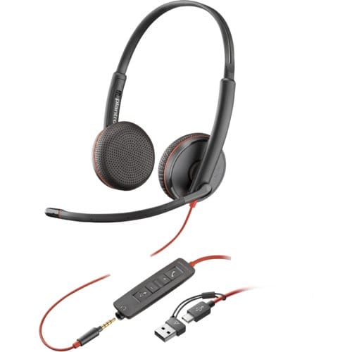 Poly Blackwire 3225 Wired On-ear, Over-the-head Stereo Headset - Black - Binaural - Supra-aural - 32 Ohm - 20 Hz to 20 kHz