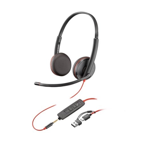 Poly Blackwire 3225 Wired On-ear, Over-the-head Stereo Headset - Black - Binaural - Supra-aural - 32 Ohm - 20 Hz to 20 kHz