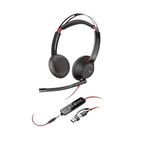 Poly Blackwire 5220 Wired On-ear, Over-the-head Stereo Headset - Black - Microsoft Teams Certification - Binaural - Supra-
