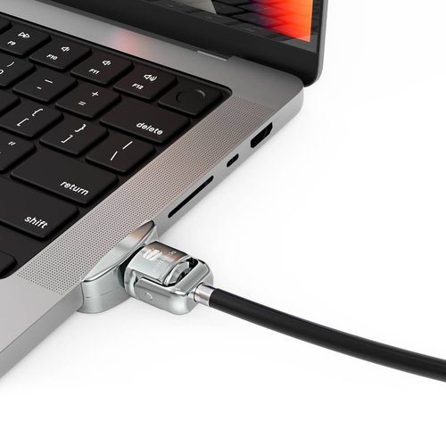 Compulocks Ledge Lock Adapter for MacBook Pro 14" M1 & M2 with Keyed Cable Lock Silver - Cutting-Edge MacBook Locking Secu
