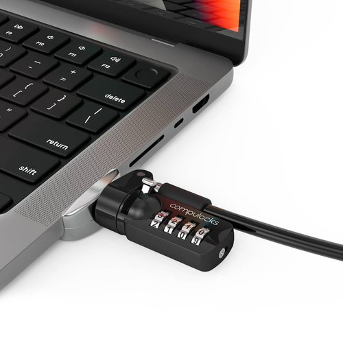 Compulocks Ledge Lock Adapter for MacBook Pro 14" M1 & M2 with Combination Cable Lock Silver - Cutting-Edge MacBook Lockin