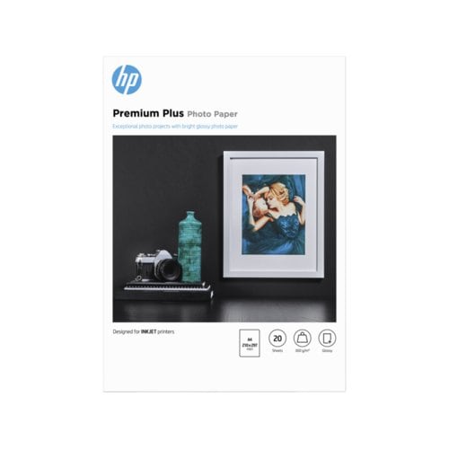 HP Premium Plus Inkjet Photo Paper - Recycled - A4 - 210 mm x 297 mm - 300 g/m² Grammage - Glossy - 20 / Pack - Water Resi
