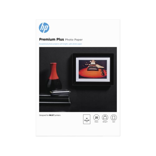 HP Premium Plus Inkjet Photo Paper - Recycled - A4 - 210 mm x 297 mm - 300 g/m² Grammage - Semi-gloss - 20 / Pack - Smudge