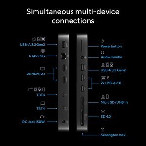 Asus DC500 Thunderbolt 4 Docking Station for Monitor, Notebook, Memory Card Reader - Memory Card Reader - SD - 150 W - Bla