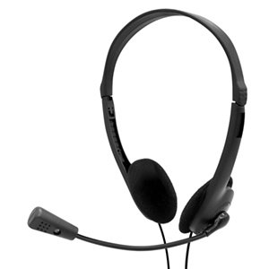 BROBOTIX AUDIFONO DIADEMA CON MICROFONO AJUSTABLE BASICA - 2 Conectores 3.5 mm para Microfono y Audio - Color Negro