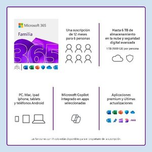 Microsoft 365 Family - Licencia de suscripcion (1 año) - 6 usuarios (multiples dispositivos) - Descargable
