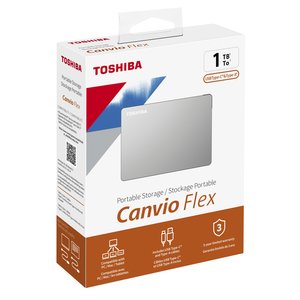Disco Portátil Toshiba® Canvio® Flex, Plateado 1TB, con Cables USB-C® y USB-A