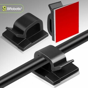 BROBOTIX ORGANIZADOR ADHESIVO PARA CABLES, 24 PIEZAS, COLOR NEGRO.
