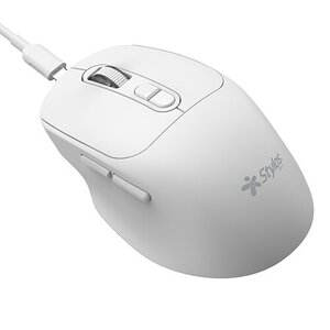 Mouse Stylos - Radiofrecuencia - USB - Óptico - 6 Botón(es) Programable(s) - Blanco - Inalámbrico - 2.40GHz - Recargable -