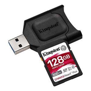 SDXC MEMORIA KINGSTON 128GB CANVAS REACT PLUS UHS-II 300R/260W U3 V90 FOR FULL HD/4K/8K