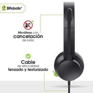 BROBOTIX DIADEMA USB V2.0, ALMOHADILLAS ULTRASUAVES, MICRÓFONO AJUSTABLE BIDIRECCIONAL CON CANCELACIÓN DE RUIDO, CONTROL D
