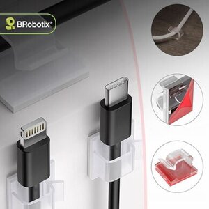 BROBOTIX ORGANIZADOR ADHESIVO PARA CABLES, 24 PIEZAS, TRANSPARENTE.
