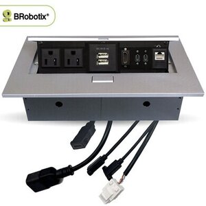 "BROBOTIX CAJA PARA MESA CON PUERTOS HDMI, USB-A, USB-C, RJ45 CAT6 Y CORRIENTE ELÉCTRICA, INCLUYE BOTÓN DE APERTURA, COLOR