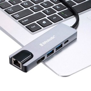 BROBOTIX DOCKING STATION USB C 5 EN 1 - HDMI , RJ45 GIGABIT , 2 USB V3.0, USB TIPO C - 1 Conexión USB Tipo C macho a (1 Pu