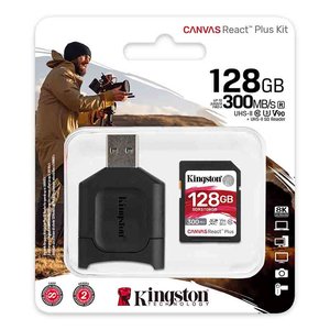 SDXC MEMORIA KINGSTON 128GB CANVAS REACT PLUS UHS-II 300R/260W U3 V90 FOR FULL HD/4K/8K