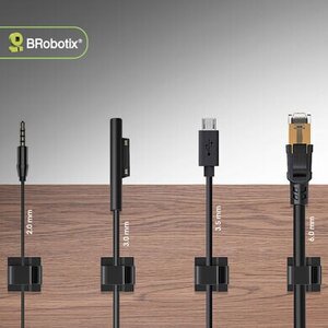 BROBOTIX ORGANIZADOR ADHESIVO PARA CABLES, 24 PIEZAS, COLOR NEGRO.
