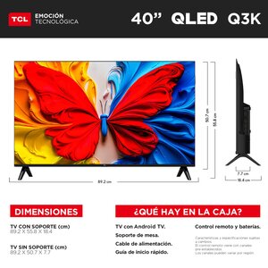 "PANTALLA TCL 40 INC QLED FLAT FHD GOOGLE TV DOLBY AUDIO 2X8W
"