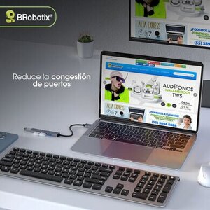 "BROBOTIX HUB USB 3.0 CON 4 PUERTOS USB-A, CONECTOR TIPO C, PLUG AND PLAY. COLOR PLATA
"