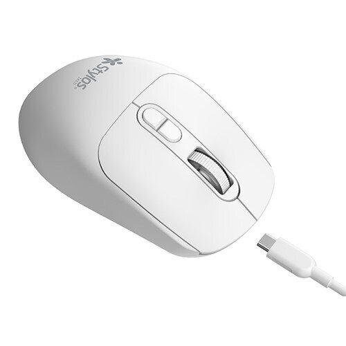 Mouse Stylos - Radiofrecuencia - USB - Óptico - 6 Botón(es) Programable(s) - Blanco - Inalámbrico - 2.40GHz - Recargable -