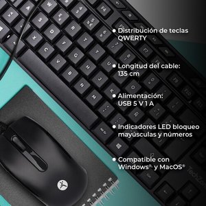 KIT TECLADO C/ MOUSE ALAMBRICO TECHZONE 105 TECLAS+15 MULTIMEDIA QWERTY. CABLE USB / MOUSE 3 BOTONES DPI 1000 CABLE DE 130