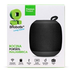 BROBOTIX BOCINA INALÁMBRICA PORTÁTIL REDONDA 360° , CONEXIÓN BLUETOOTH, CON RADIO FM , PUERTO USB Y MICRO SD COLOR NEGRO -