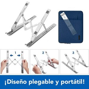 BROBOTIX SOPORTE PLEGABLE PARA LAPTOP, PORTÁTIL, SMARTHPHONES, TABLETS, LIBROS, MATERIAL ALUMINIO, CUENTA CON 7 NIVELES DE