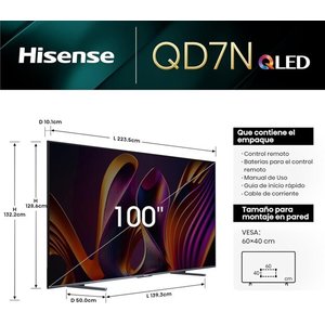 Pantalla Hisense de 100 pulgadas QLED, Google TV, native refresh 144Hz, 4K, 3840*2160, Alexa/Siri/Google Home/Airplay/Mira