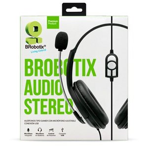 BROBOTIX AUDIFONO DIADEMA USB CON MICROFONO AJUSTABLE TIPO GAMER - 1 Conector USB para Microfono y Audio - Control de Volu