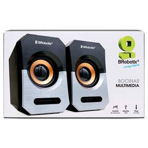 BROBOTIX BOCINAS MULTIMEDIA, USB + 3.5 MM COLOR NEGRO/PLATA - Sistema de Altavoces para computadoras laptop , alimentación