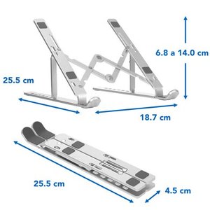 BROBOTIX SOPORTE PLEGABLE PARA LAPTOP, PORTÁTIL, SMARTHPHONES, TABLETS, LIBROS, MATERIAL ALUMINIO, CUENTA CON 7 NIVELES DE