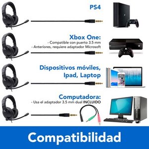BROBOTIX DIADEMA AUDIFONO TIPO GAMER CON MICROFONO AJUSTABLE, ACOLCHADO EXTRA SUAVE - 1 Conector 3.5 mm para Microfono y A
