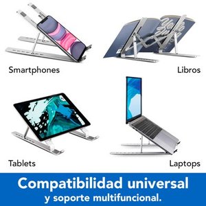 BROBOTIX SOPORTE PLEGABLE PARA LAPTOP, PORTÁTIL, SMARTHPHONES, TABLETS, LIBROS, MATERIAL ALUMINIO, CUENTA CON 7 NIVELES DE
