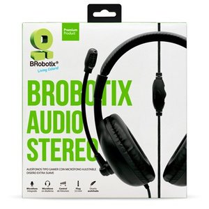 BROBOTIX DIADEMA AUDIFONO TIPO GAMER CON MICROFONO AJUSTABLE, ACOLCHADO EXTRA SUAVE - 1 Conector 3.5 mm para Microfono y A