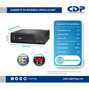 CDP UPO22-610BC20-9RT Gabinete de baterias rack/torre para UPO22-6RTAX y UPO22-10RTAX soporta hasta 20 baterías de 12V 9AH
