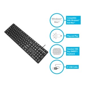 Targus AKB30US Teclado - Cable Conectividad - USB Interfaz - Español - QWERTY Diseño - Negro - 108 Tecla(s) - Windows, mac