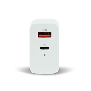 CARGADOR P/PARED AU-350 QUICK  CHARGE 3.0 20W USB A Y TIPO C BLANCO